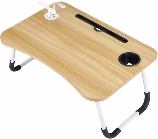 Garden Sanctuary Foldable Laptop Bed Table with USB Ports in Beige