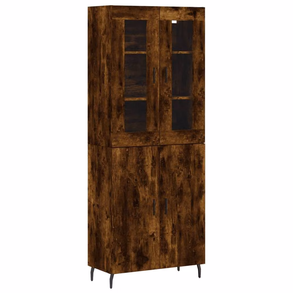 Berkfield Home Smoked Oak Highboard in Brown with Glass Doors, W/D/H: 69.5 x 34 x 180 cm – 3