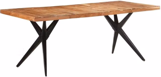 Berkfield Home Rectangular Dining Table in White and Brown Solid Acacia Wood, W/D/H: 200 x 90 x 76 cm