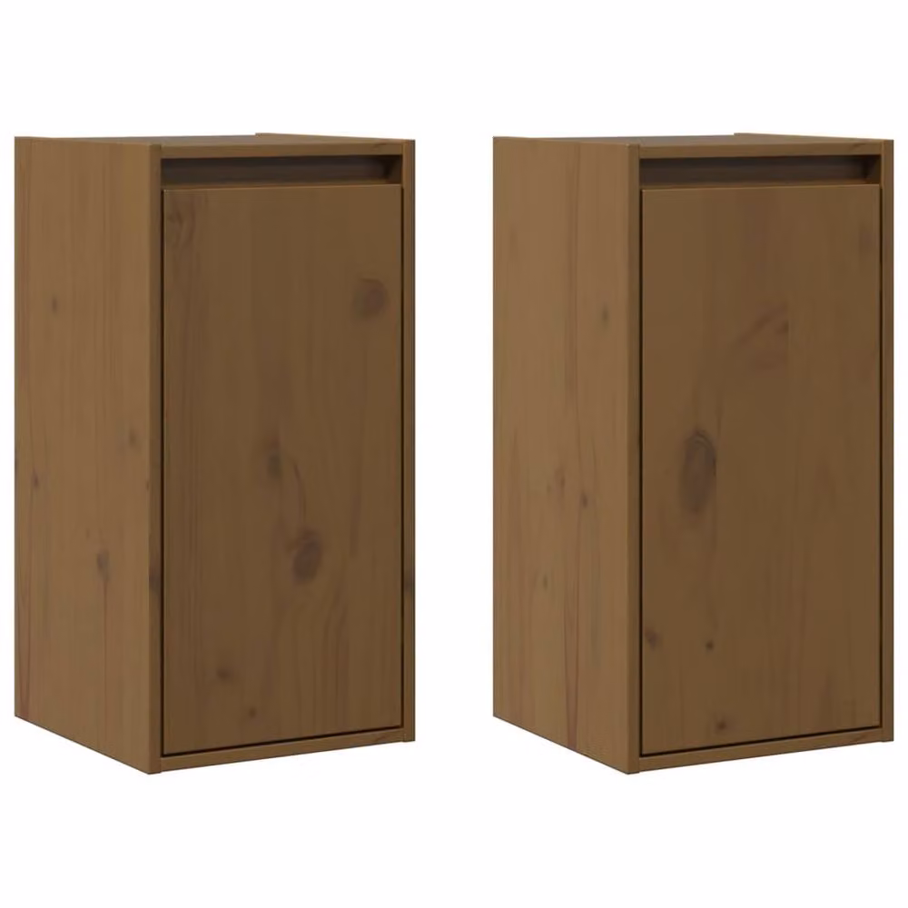 Berkfield Home Set of 2 Wall Mounted Solid Wood Pine Cabinets in Honey Brown, W/D/H: 30 x 30 x 60 cm – 3