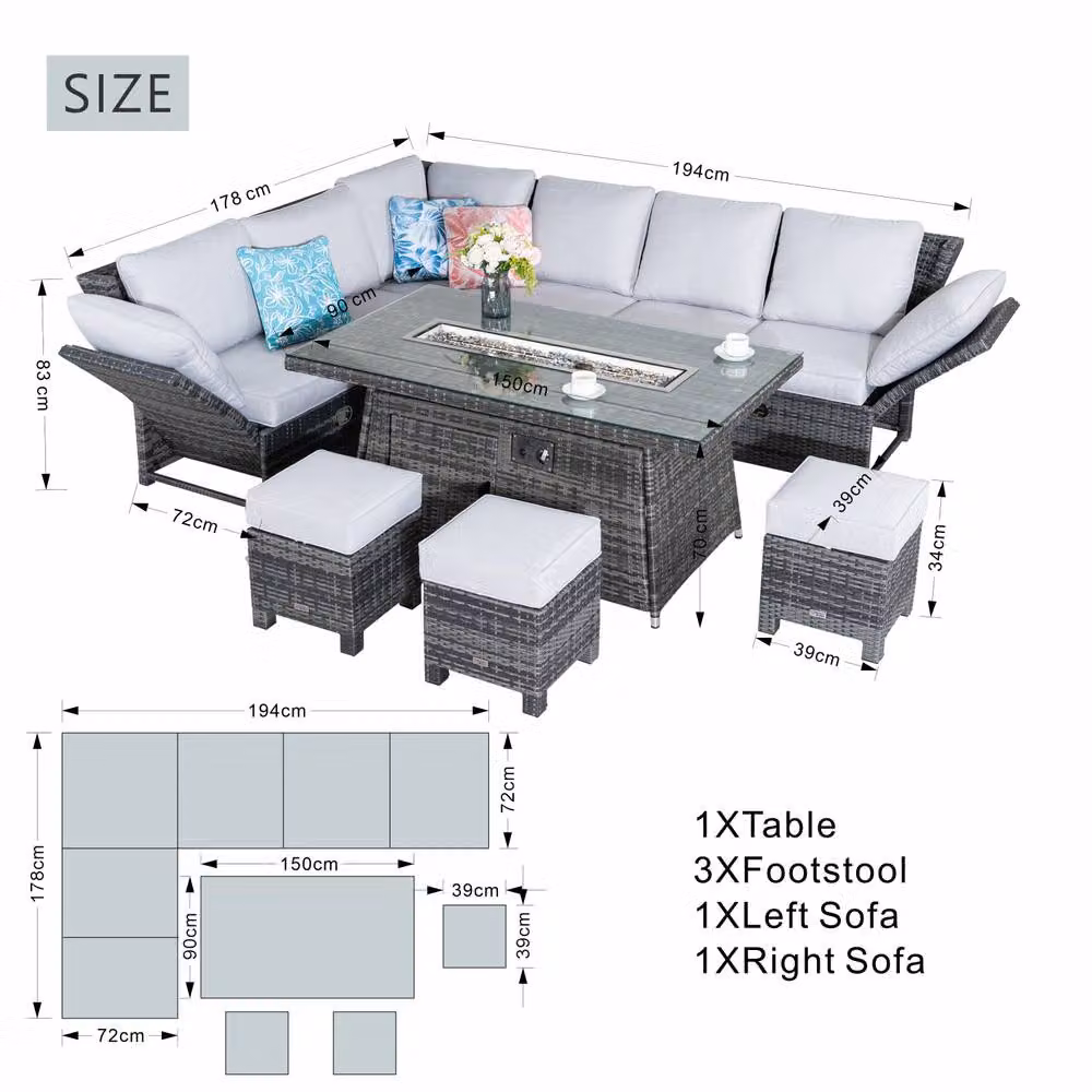 Direct Wicker Grey Rattan and Aluminium Outdoor Sofa Set with Firepit Table – 2