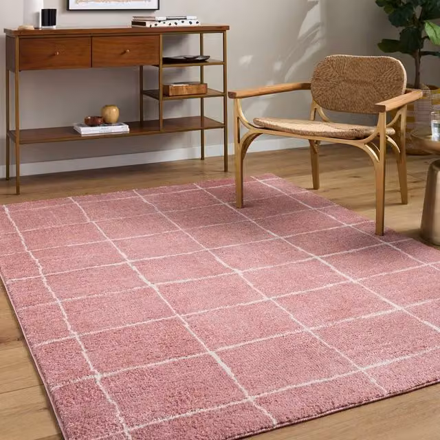 Livabliss Fossay Shag Washable Pink Ivory Modern High Pile Living Room and Bedroom Rug, W/D/H: 160 x 215 cm