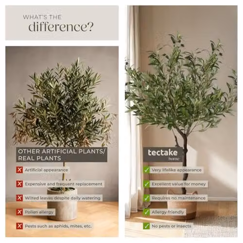 tectake Artificial Mediterranean Olive Tree in Green, Height: 120 cm, W/D/H: 40 x 40 x 120 cm – 4