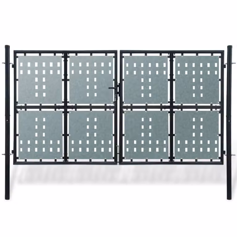 Berkfield Home Black Steel Double Door Swing Fence Gate W: 300 cm, H: 200 cm