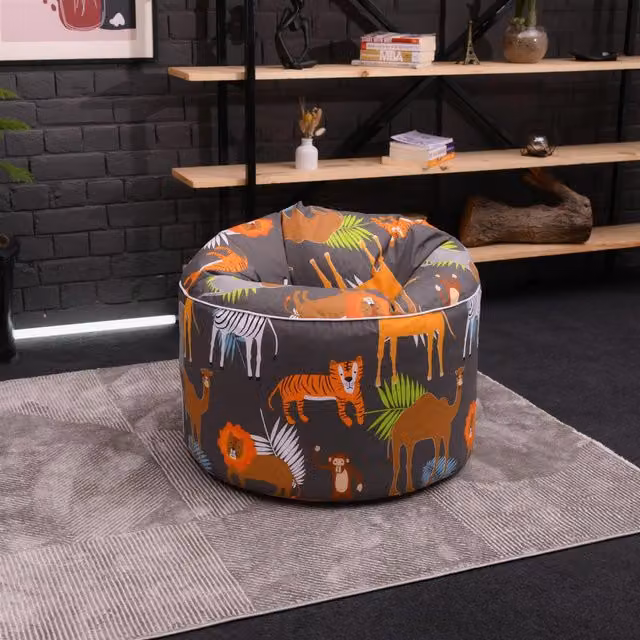 Ready Steady Bed Africa Printed Kids Bean Bag Chair, Multicolour Round Pouffe with Ethnic Animal Print