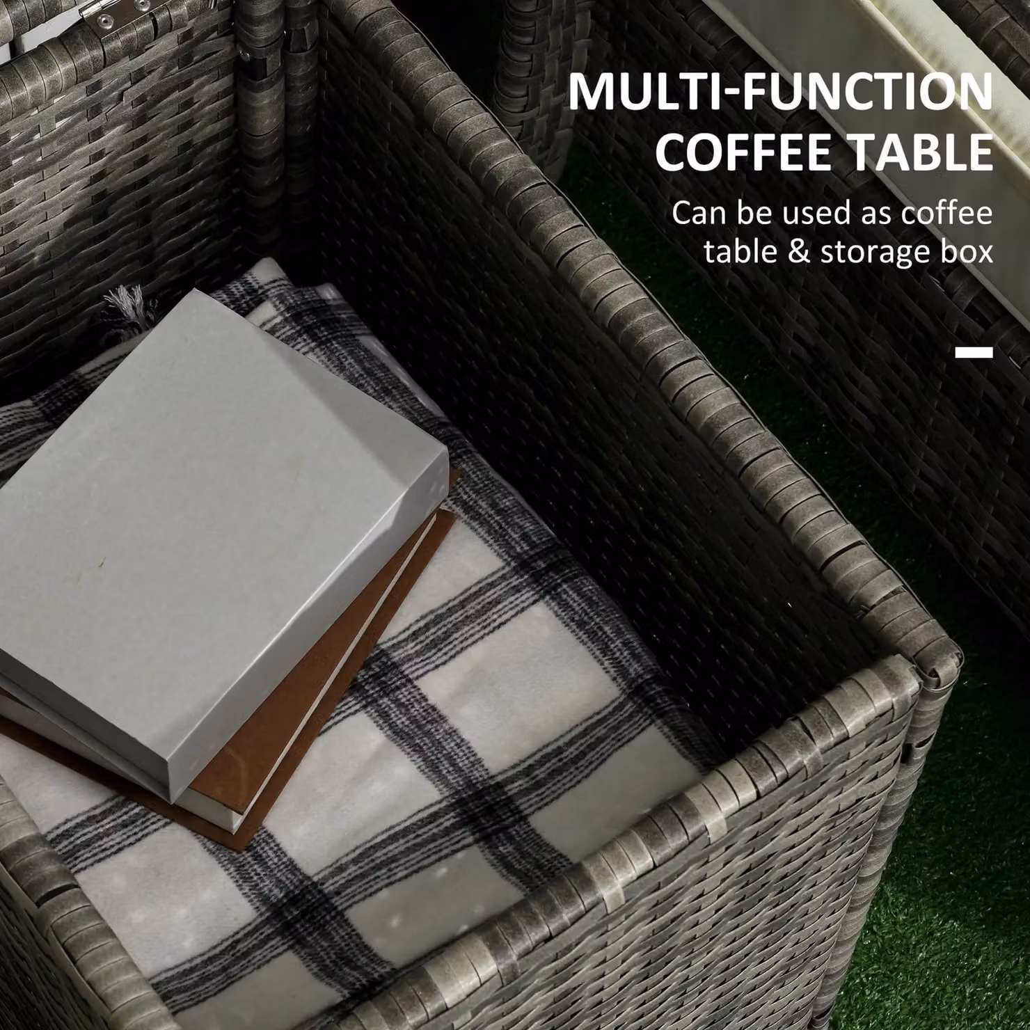 Outsunny 3 Piece PE Rattan Bistro Set with Storage Coffee Table and Chairs in Mixed Grey and Orange – 5