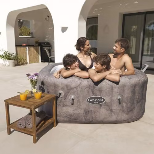 Bestway Lay-Z-Spa Rome Square Inflatable Hot Tub for 4-6 People in Brown and Grey with Wifi App Control – 2