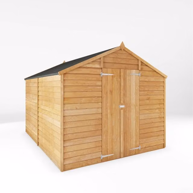 Waltons Brown Wooden Overlap Apex Garden Shed with Double Doors W: 304.8 cm, D: 243.84 cm, H: 213.36 cm