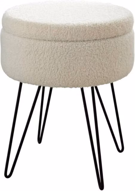Home Luxe Interior Orla White Teddy Storage Footstool - Bouclé Cylindrical Ottoman with Metal Frame – 1