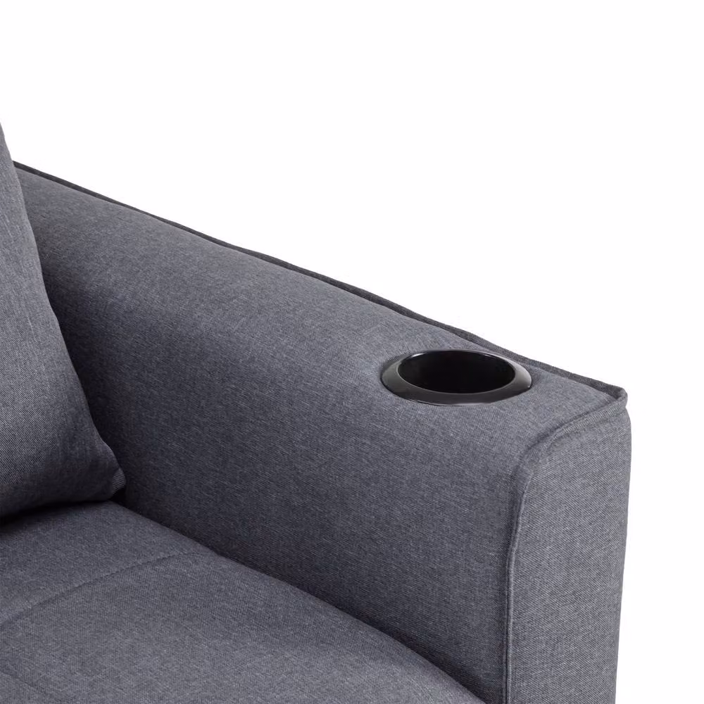 Matteo Grey Fabric 2-Seater Convertible Sofa Bed with Cup Holders and Pull-Out Drawer – 4