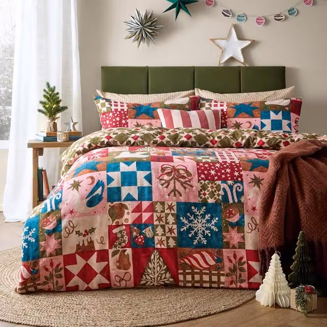 Furn Fika Reversible Scandinavian Christmas Graphic Duvet Cover Set, Multicolour, W: 90 cm, L: 200 cm – 1