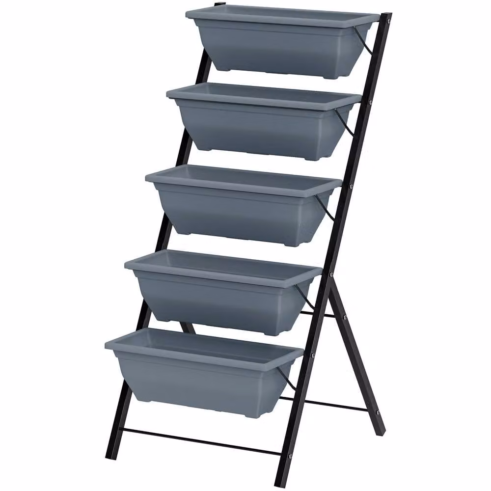 STILVORA 5-Tier Plant Stand with 5 Planter Boxes in Grey, W/D/H: 120 x 55 x 63 cm – 4