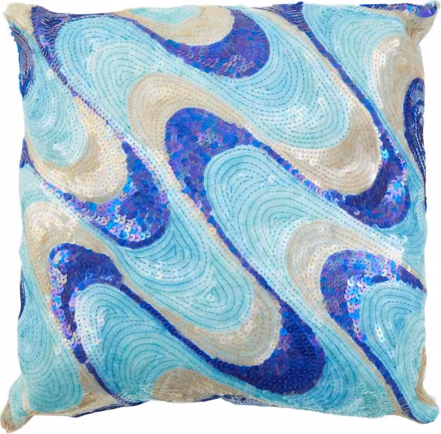 Orsina Diva Sequins Square Cushion in Turquoise and Blue
