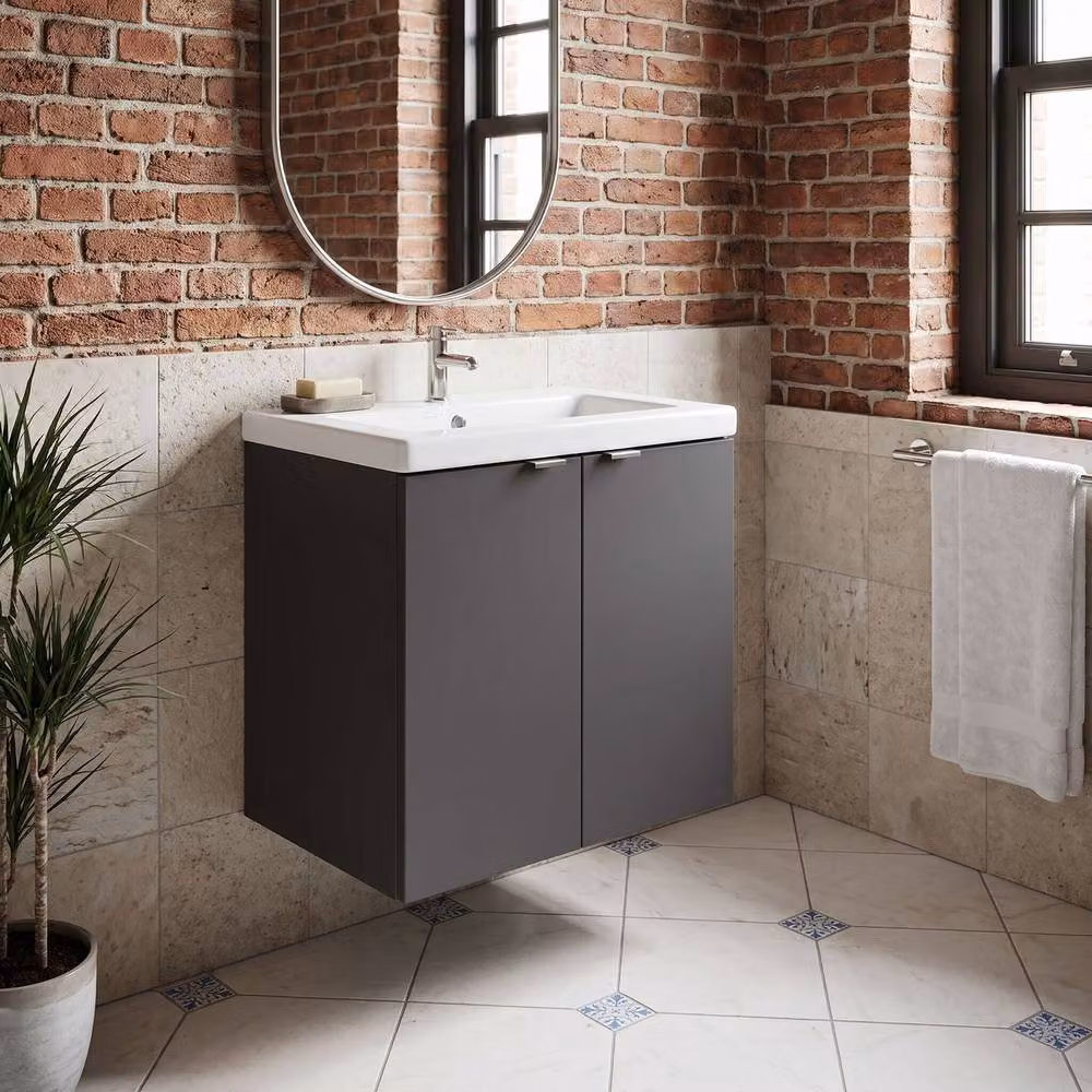 Balterley Alrewas 2 Door Wall Hung Gloss Grey Vanity Basin Unit, Width: 60 cm – 2