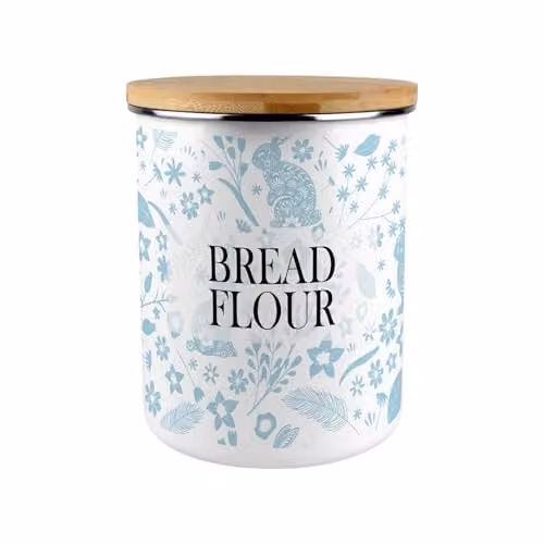Purely Home Blue Floral Enamel Bread Flour Canister with Bamboo Lid, 2.7 l