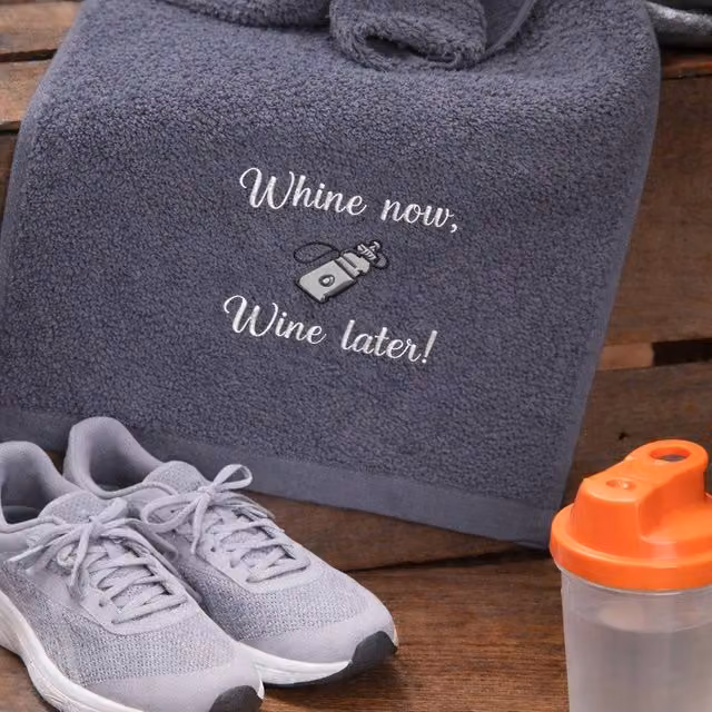 Duncan Stewart Grey Cotton Running Sports Towel with Whine Now Whine Later Design