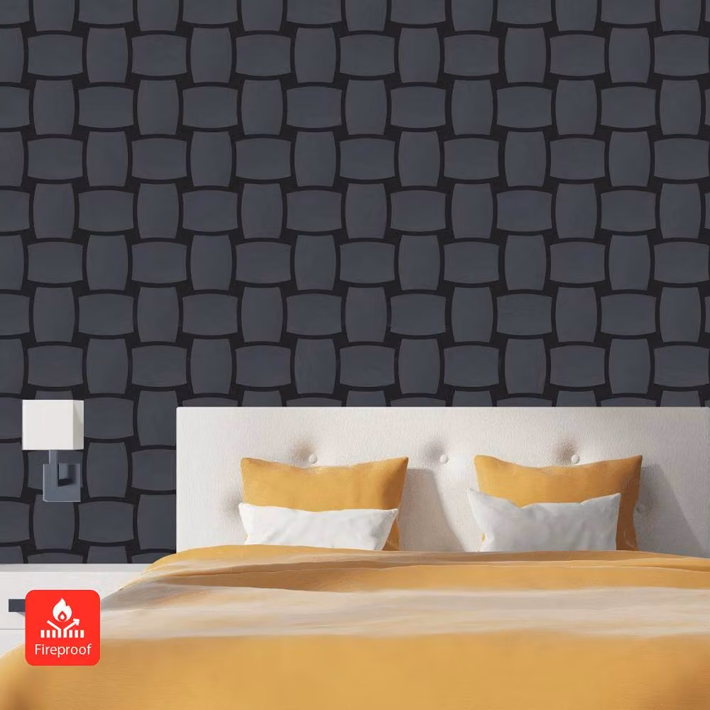 ENER-J Modern 3D Checkerboard Acoustic MDF Panels, Black and Grey, W: 61 cm x H: 61 cm, Pack of 4 – 3