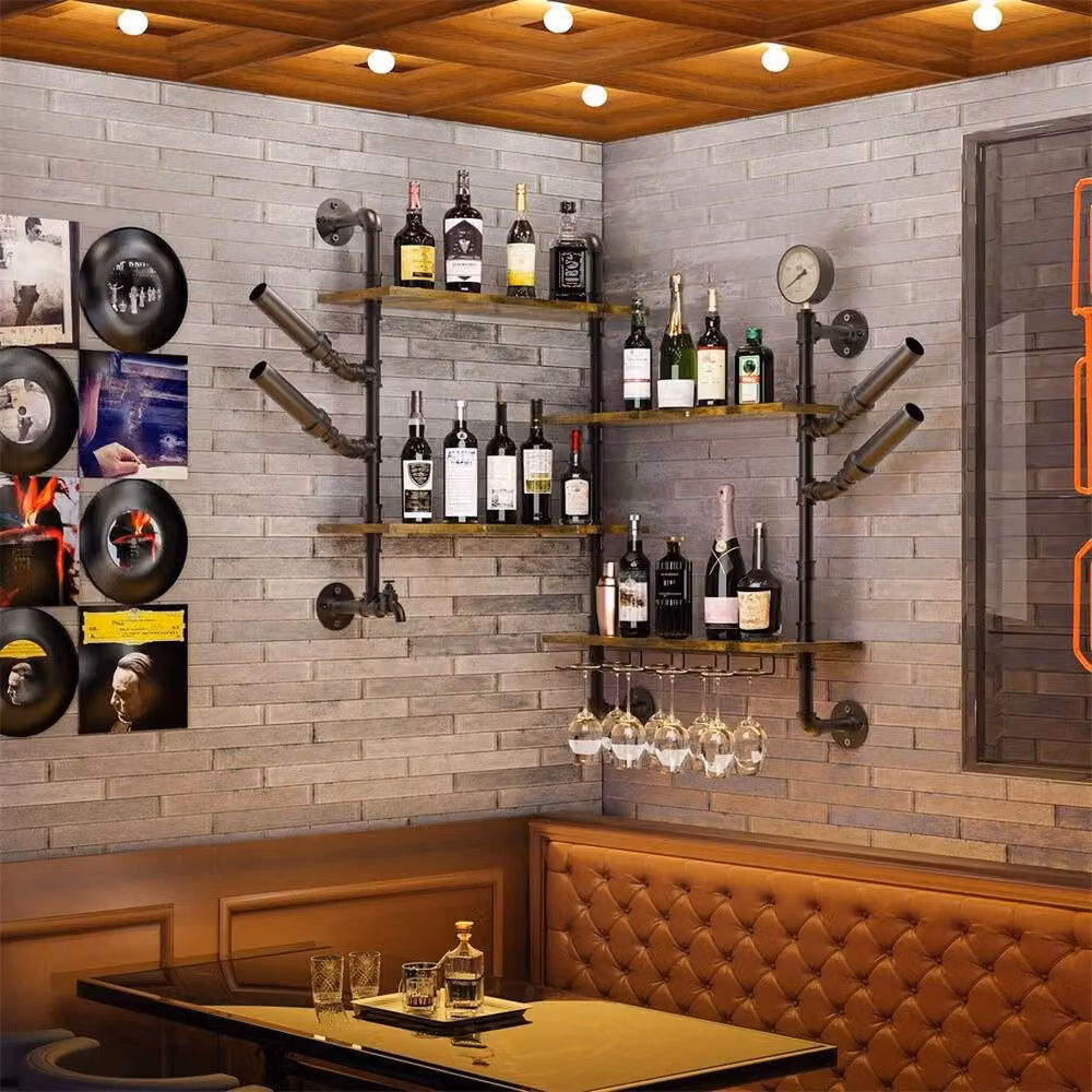 PAWNORA Industrial Pipe Wall Mounted Wine Rack in Brown – 4