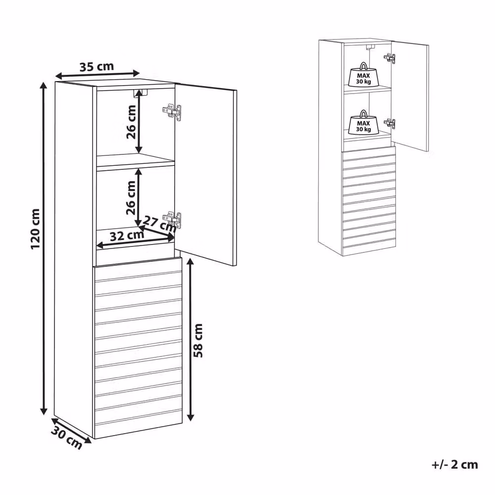 Wyld and Coco Wall-Mounted Bathroom Cabinet in Brown MDF, W: 35 cm, D: 30 cm, H: 120 cm – 2