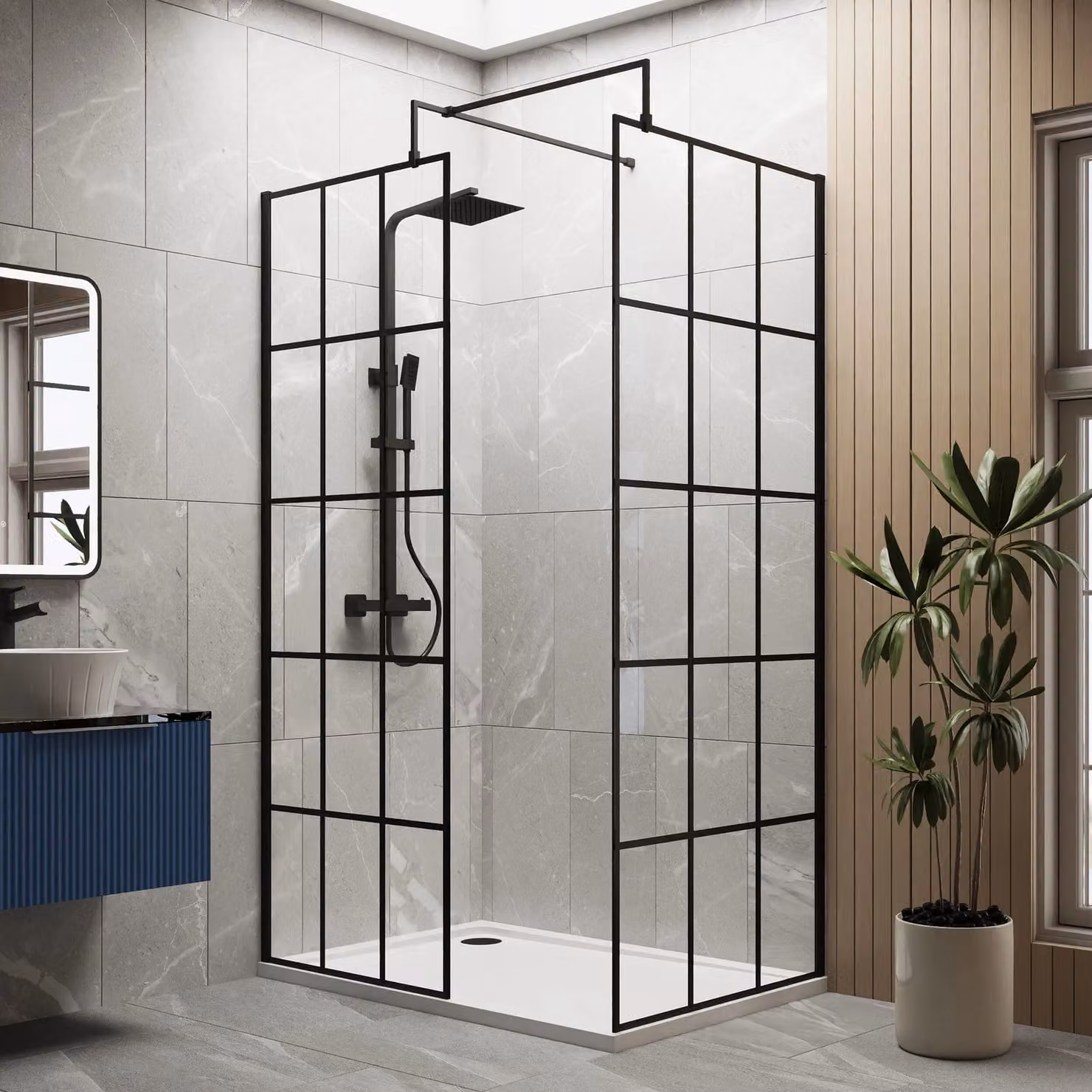 Balterley 8mm Glass Walk-In Wetroom Screen and Tray Set, Black, W: 1200 mm, D: 900 mm – 2