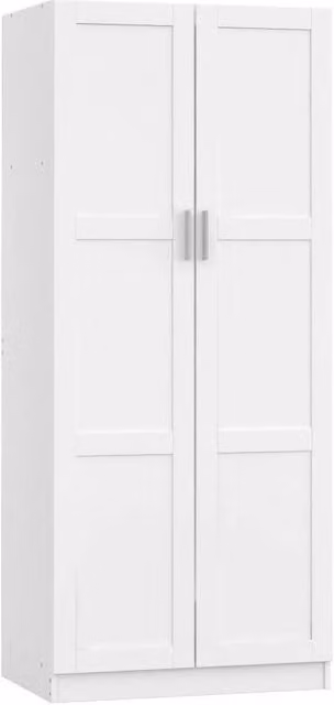 KORVIXA Modern White 2 Door Double Wardrobe with Internal Shelves and Hanging Rod