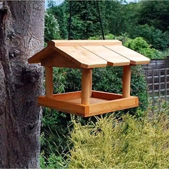 Garden Mile Hanging Wooden Bird Table Feeding Station in Brown