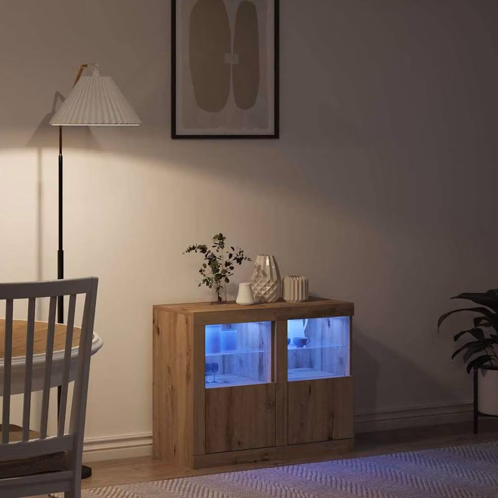 Berkfield Home Artisan Oak Side Cabinets with LED Lights, 2 Pack, Brown, W: 41 cm, D: 37 cm, H: 67 cm – 4