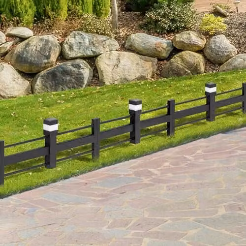 SUNJOY 5-Pack Solar Garden Fence with Waterproof Warm White LED Path Lights, Black Metal Decorative Strip Pattern Border Fencing Panels for Outdoor Landscaping