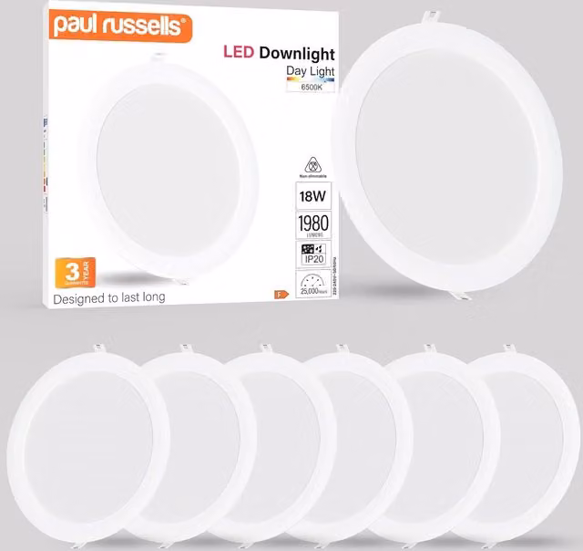 Paul Russells 18W Round Recessed LED Downlight, 1980lm, 6500K Cool White, White