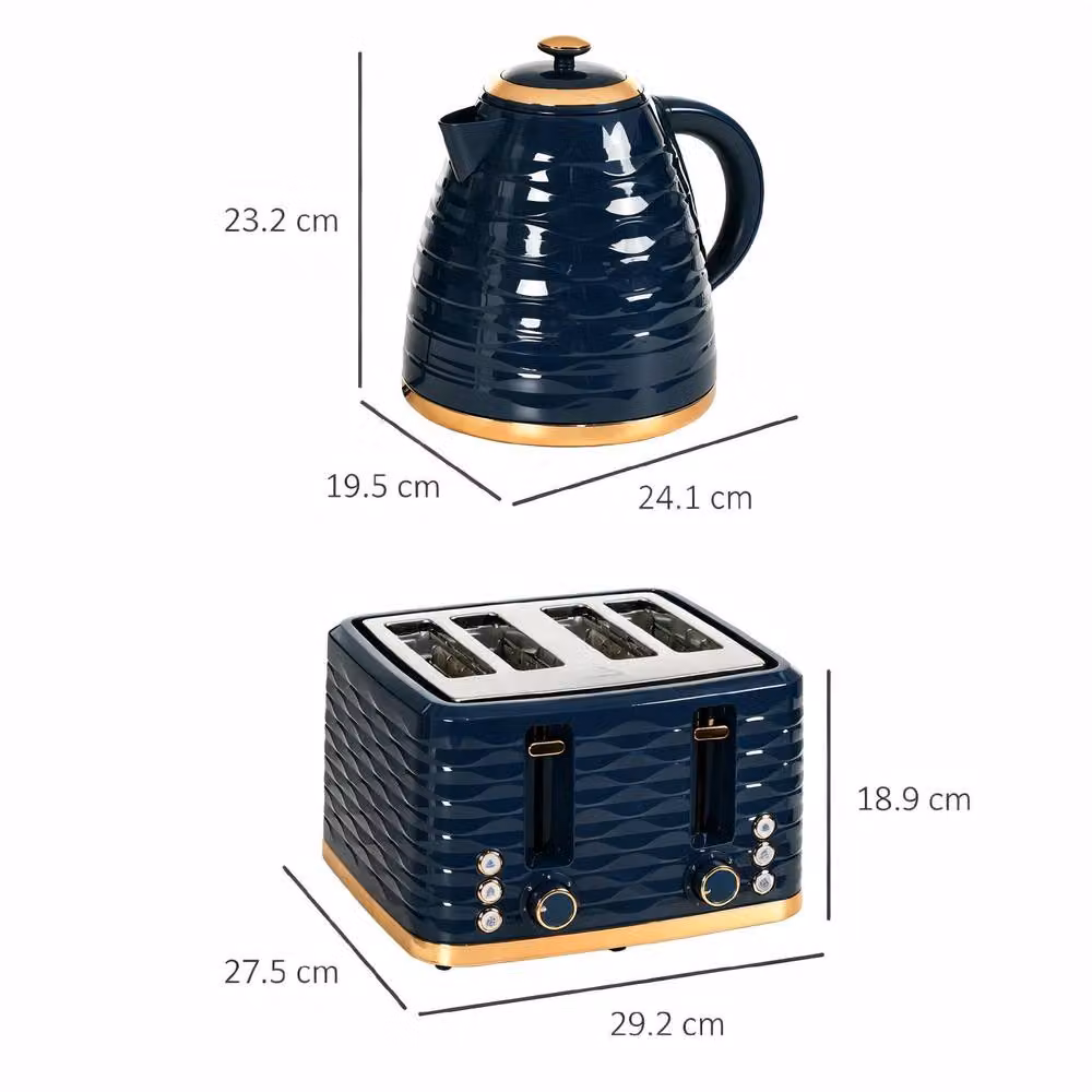 STILVORA Blue Stainless Steel Kettle and 4 Slice Toaster Set – 4