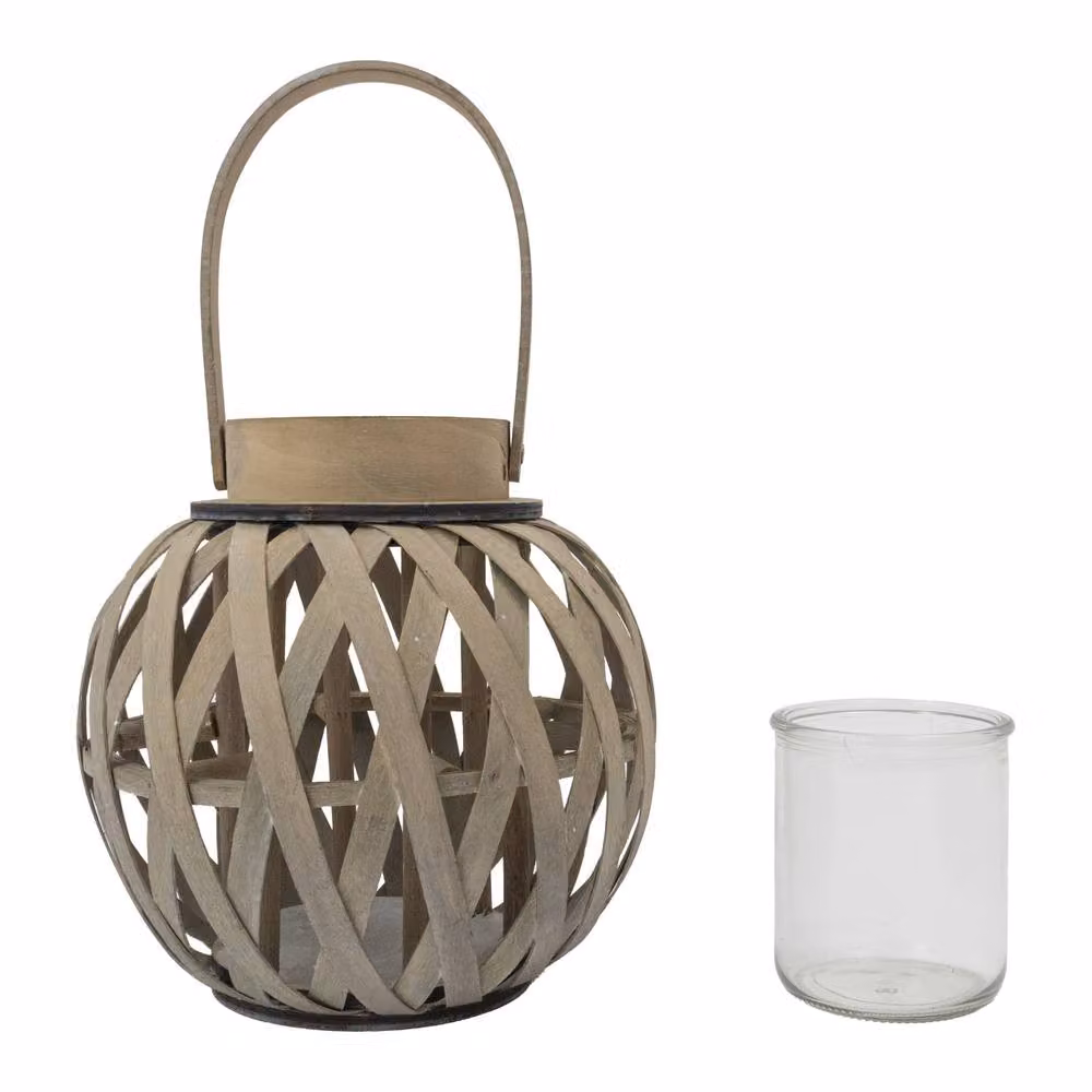 JVL Luna Natural Round Wood Lantern with Handle in Brown, W/D/H: 24.5 x 24.0 x 24.0 cm – 4
