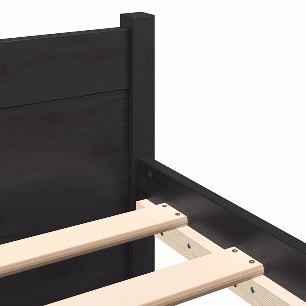 Berkfield Home Black Solid Pine Wood Double Bed Frame – 4
