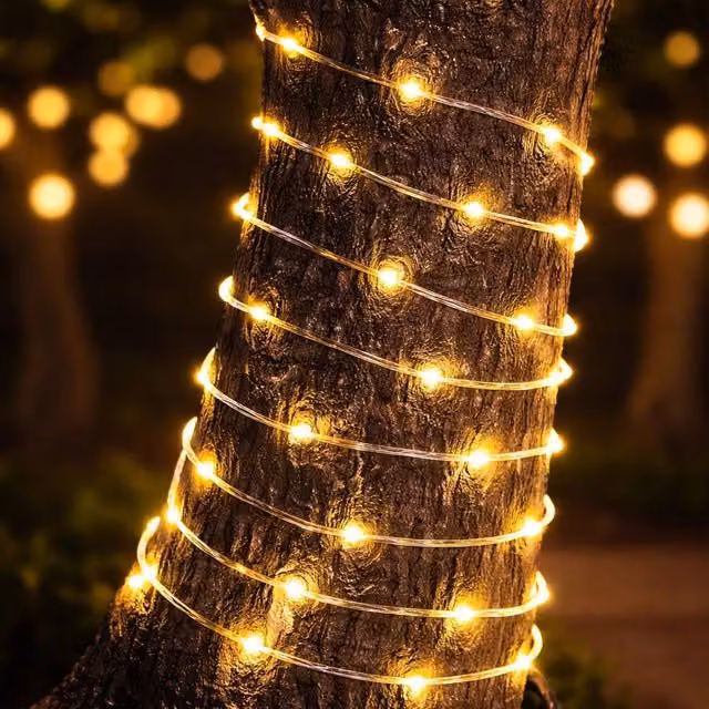 Voltico Solar LED Rope Lights with 75 White Bulbs for Garden Styling in White