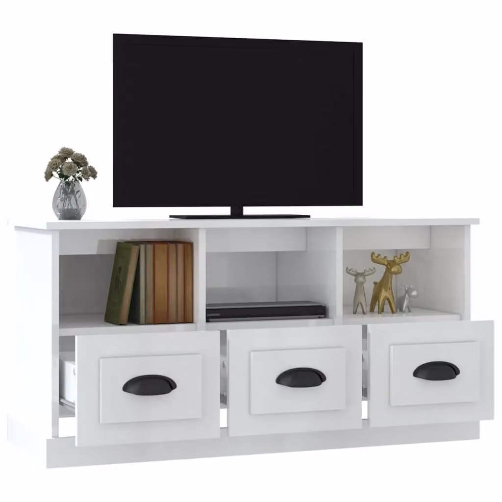 Berkfield Home Modern High Gloss White TV Cabinet, W/D/H: 100 x 35 x 50 cm – 3