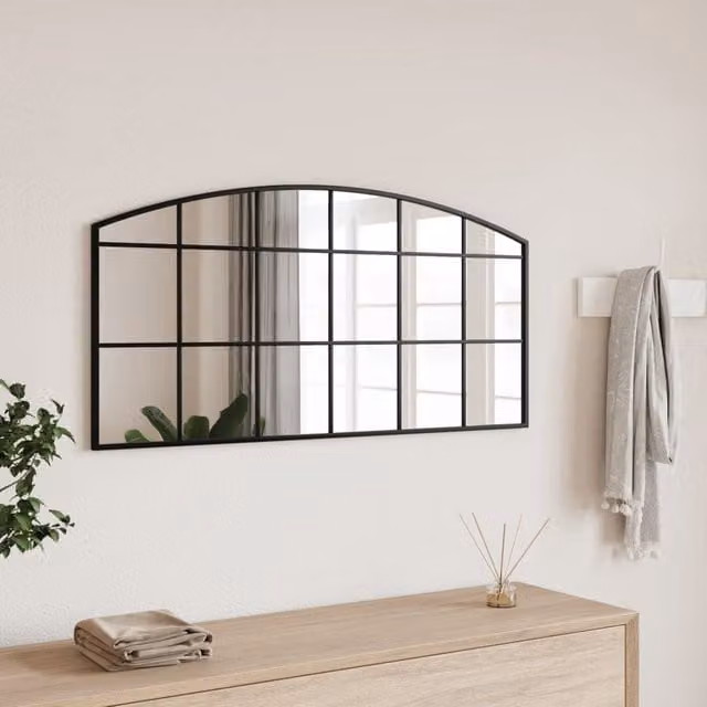 Berkfield Home Minimalist Black Metal and Glass Wall Mirror W: 100 cm, H: 50 cm – 1