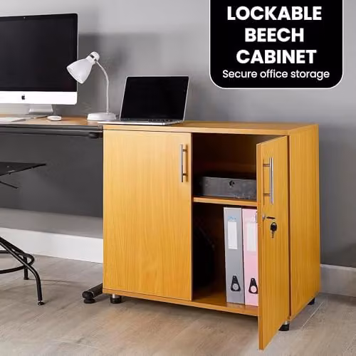 Moderna Lockable Wooden Storage Cabinet in Brown Beech with 2 Hinged Doors and Adjustable Shelves, W/D/H: 80 x 45 x 75 cm – 4