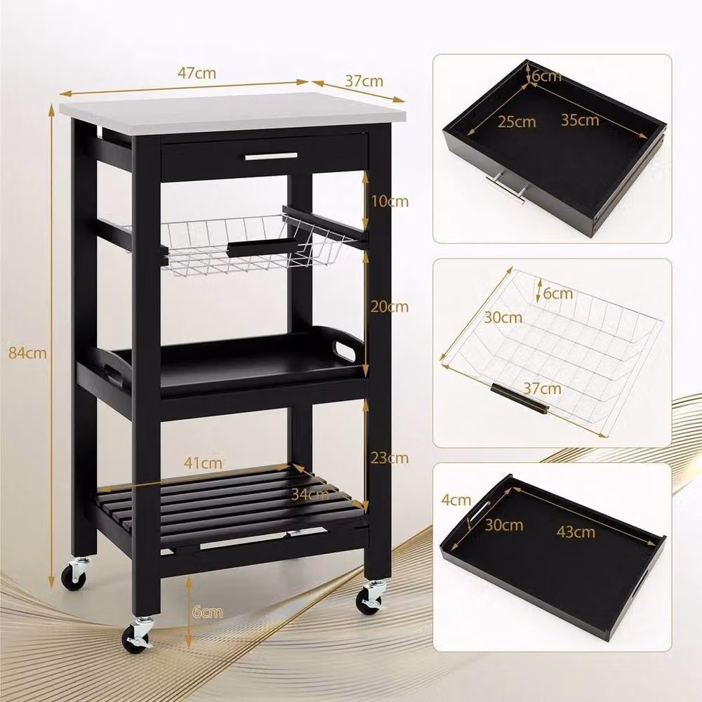 KORVIXA Modern Wheeled Kitchen Storage Trolley Cart in Matt Black – 2