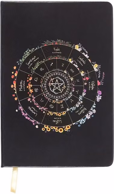 Kingsbury Gifts Wheel of the Year Lined A5 Hardcover Notebook in Black