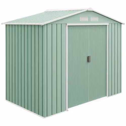 Outsunny Galvanised Steel Pent Garden Shed with Lockable Double Doors and Side Vent, Light Green, W: 210 cm, D: 120 cm, H: 185 cm