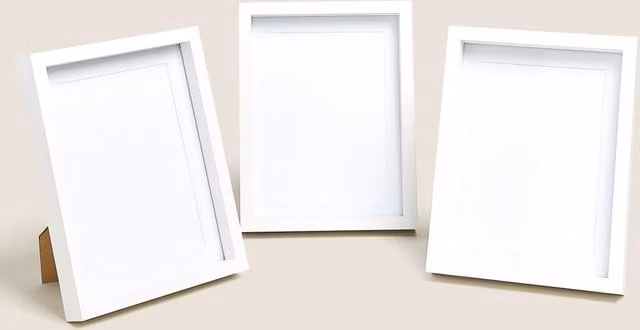 M&S Set of 3 Modern Rectangular White Photo Frames for Tabletop Use