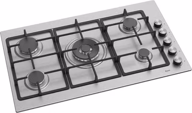 Ferre 90cm Built-in Gas Hob with 5 Burners and Wok Burner in Silver