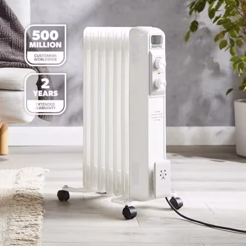 Geepas 1500W White Freestanding Oil Filled Radiator with Thermostat and Overheat Protection – 3