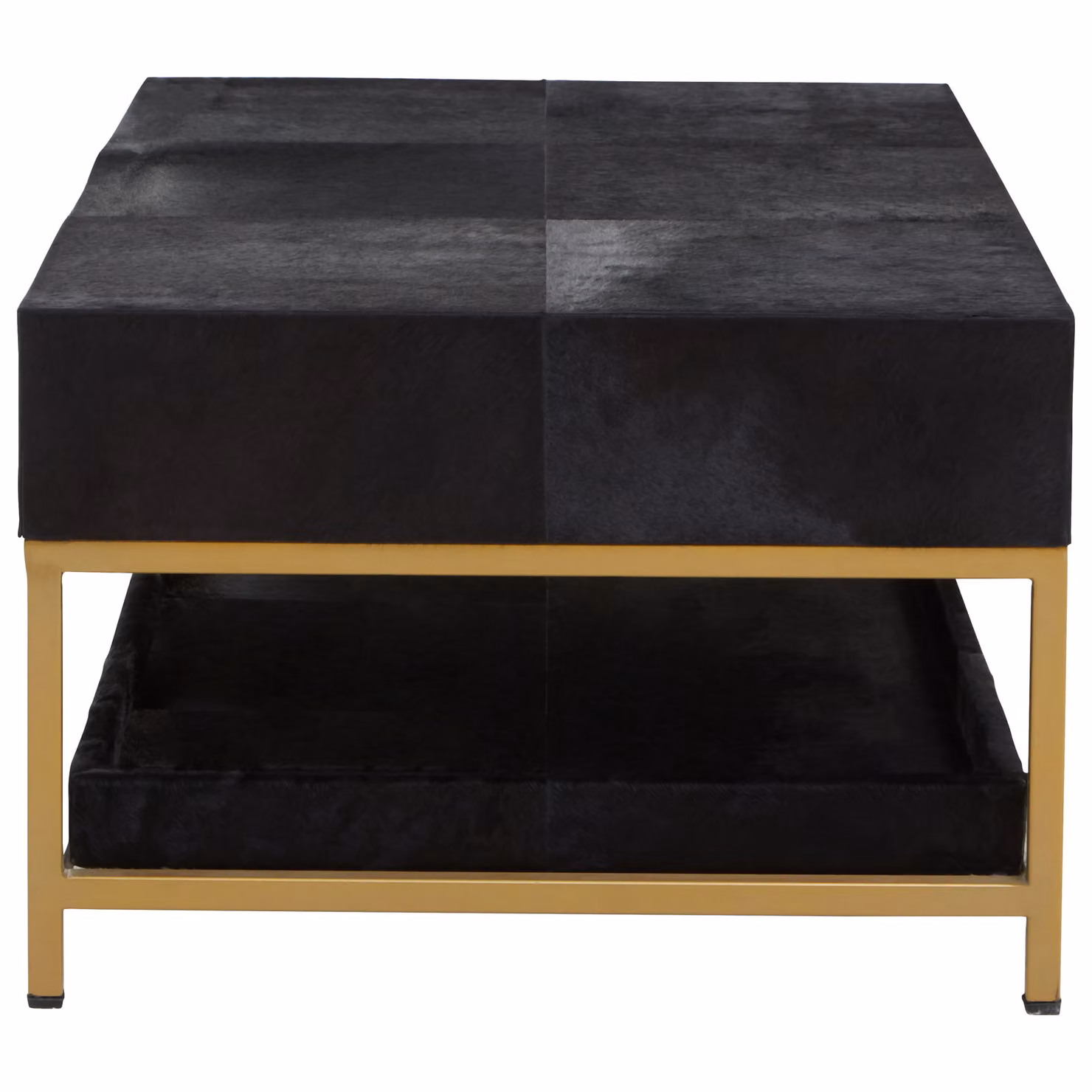 Fifty Five South Orsina Black Hair On Hide Rectangular Coffee Table with Gold Frame – 3