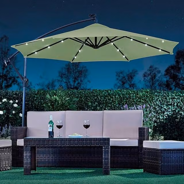 Garden Gear Cantilever Solar LED Parasol with Cover in Green, Height: 245 cm