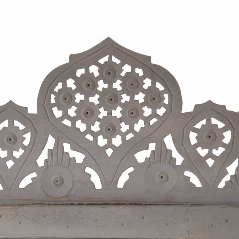 Berkfield Home Hand Carved 5-Panel Room Divider in Grey Solid Mango Wood W: 165 cm, H: 200 cm – 2