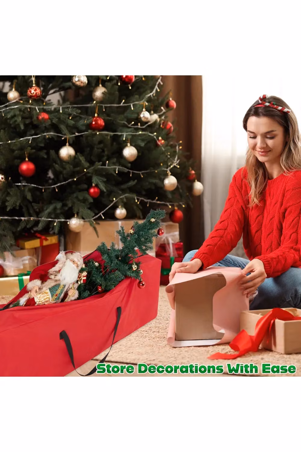 Deco Express Christmas Tree Storage Bag in Red, W/D/H: 160 x 30 x 50 cm – 6