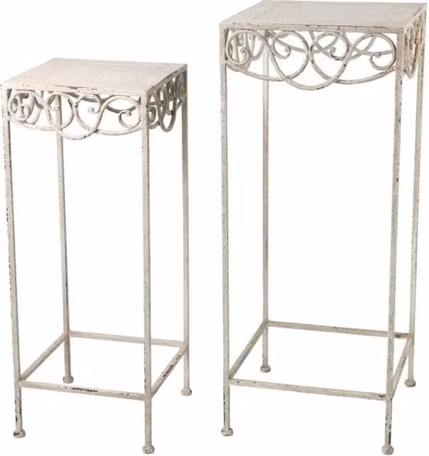 Minster Stylish Living Ltd Set of 2 Shabby Chic Metal Plant Stands, Beige, W/D/H: 27 x 27 x 66 cm