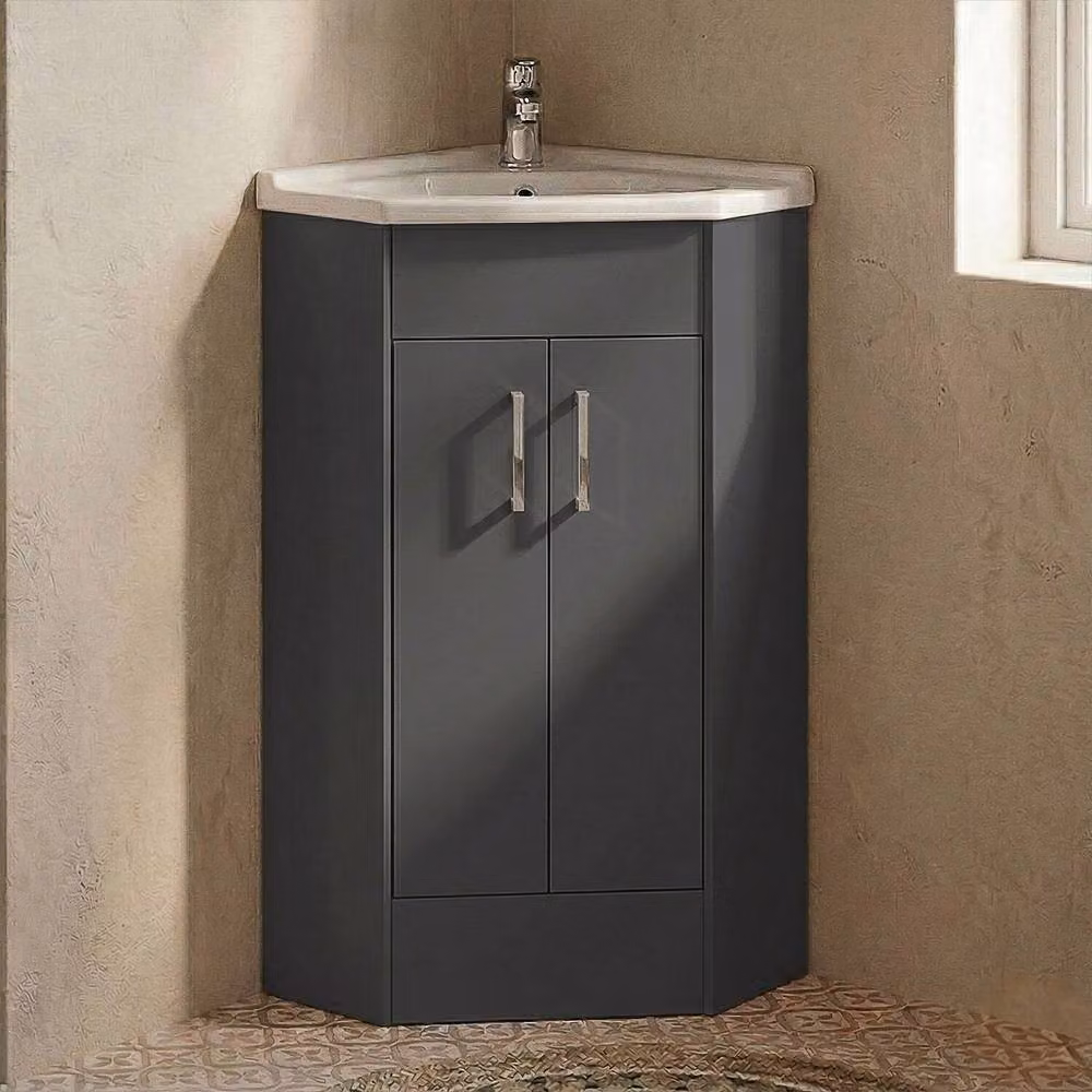 Balterley Grey Modern 2 Door Corner Bathroom Floor Standing Vanity Basin Unit – 3