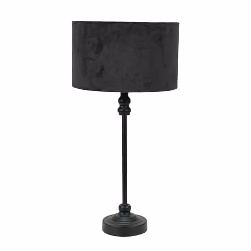 ValueLights Maggie Black Metal Candlestick Slim Table Lamp with Black Velvet Drum Shade – 1