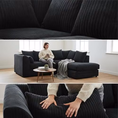 Bliss Furniture Grey Jumbo Cord 4-Seater Right Hand Corner L-Shaped Sofa with Scatter Cushions – 5